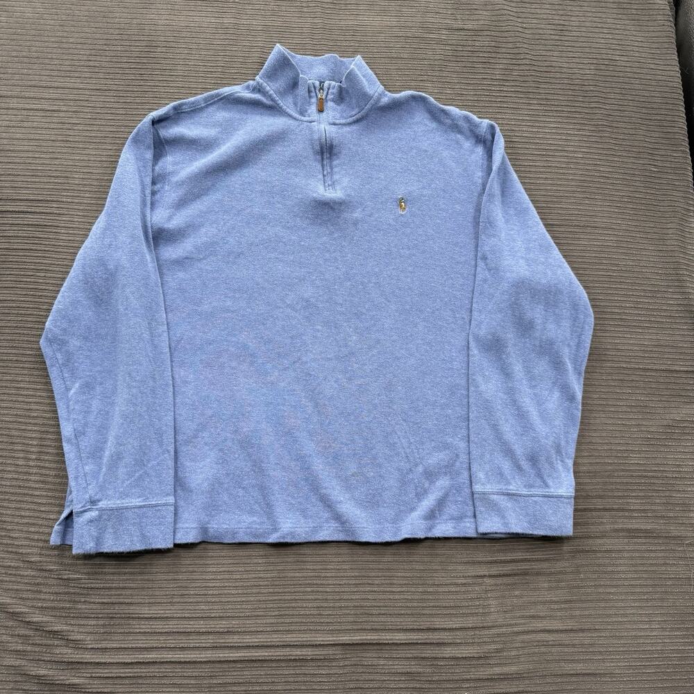 Polo Ralph Lauren 1/4 Zip Pullover Men 2XL Blue Cotton Estate Rib Preppy Casual.